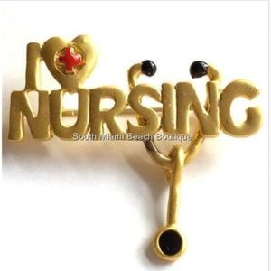 I Love Nursing Pin Brooch Stethoscope RN LPN CNA